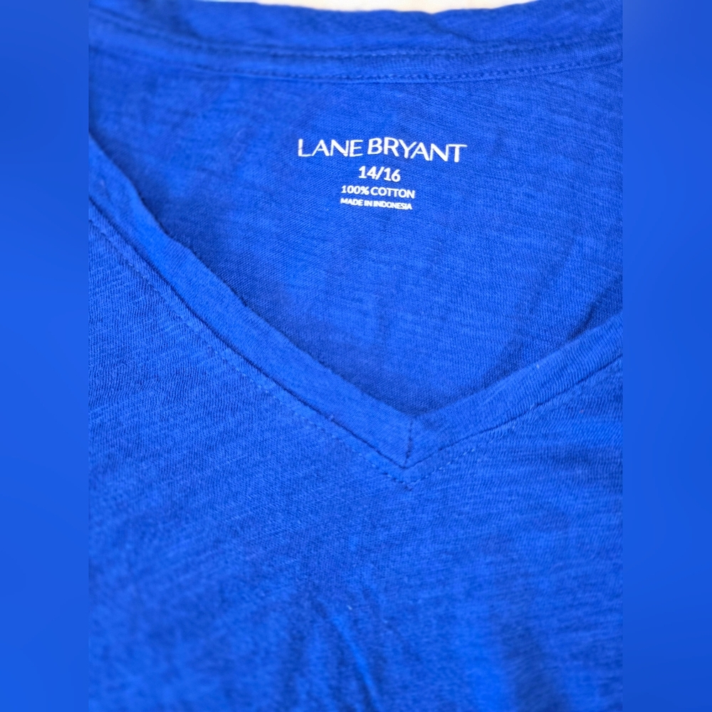 Lane Bryant Blue V-Neck Side Ruched Tee Shirt 14/16